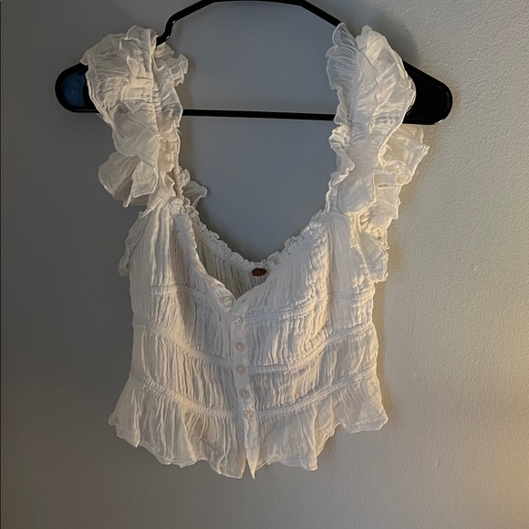Free People Tops - Free People White Ruffled Blouse